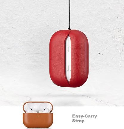 LOPIE Leather Case for AirPods Pro 2nd Generation - Handmade AirPods Pro 2 Case Cover with Lanyard - Made of Full Grain Leather - Drop Protection Hard Shell Cover - Wireless Charging Compatible, Brown