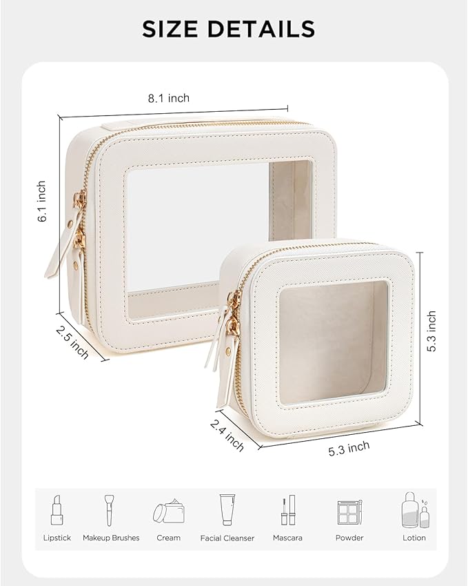 KOTORA Small Makeup Bag for Purse Cute Travel Makeup Bag Clear Cosmetic Bag with Zipper, Car Make Up Bag Organizer Storage Traveling Car Accessories Travel Essentials for Women (White)