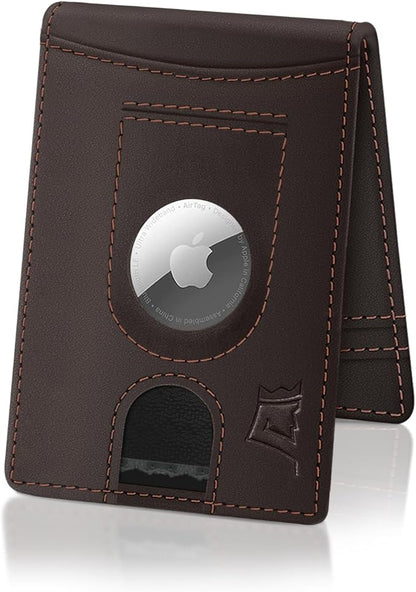 Kings Loot Trackable Airtag Wallet for Men | RFID Blocking Leather Design with Airtag Holder, Money Clip & Pull Tab | Minimalist Air Tag Wallets
