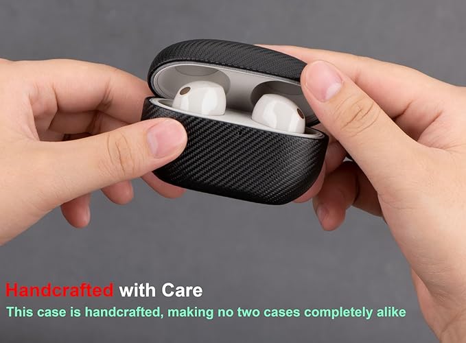 LOPIE Case Compatible with Sony WF-1000XM5, Carbon Fiber Style Vegan Leather Case Designed for Earbuds WF1000XM5 Case Cover 2023, Protective Hard Cover for Men/Women - Black