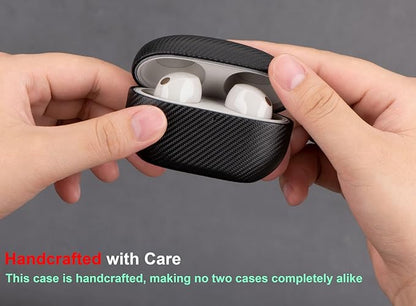 LOPIE Case Compatible with Sony WF-1000XM5, Carbon Fiber Style Vegan Leather Case Designed for Earbuds WF1000XM5 Case Cover 2023, Protective Hard Cover for Men/Women - Black