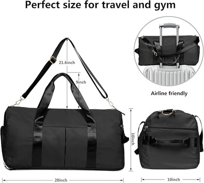 MABROUC Duffle Bag For Women, Sports Duffel Bag for Gym with Wet Pocket & Shoe Compartment, Overnight Weekender Travel Bag