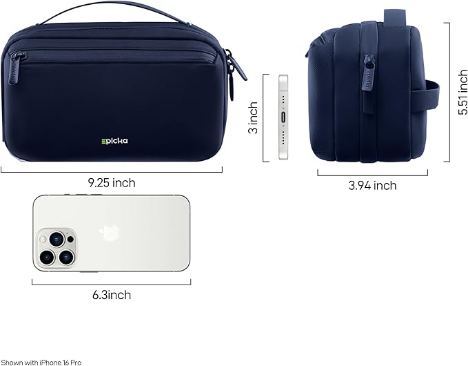 EPICKA Electronics Organizer Travel Case - Cable Organizer Bag for Travel Accessories, Tech Pouch for Cords, Charger, Adapter, Cables, Power Bank, Waterproof Storage Bag with Luggage Strap, Navy