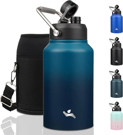 Jug with Handle,87 oz Insulated Water Bottle with Carrying Pouch, Double Wall Vacuum Stainless Steel Metal Bottle,Indigo Black