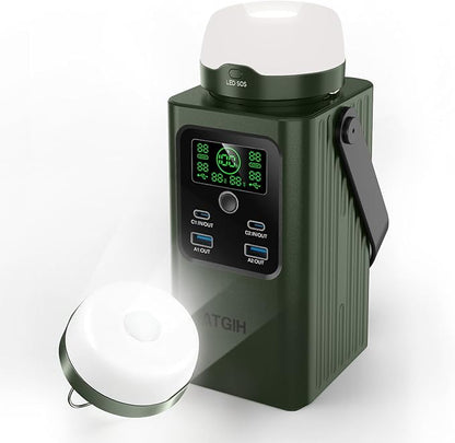 Camping Portable Power Station 198.4Wh (62000mAh), [Top Safety] 100W Fast Charging Power Bank with LiFePO4 Battery, Small Generator with Detachable Light for Travel Home Backup Outdoor Emergency