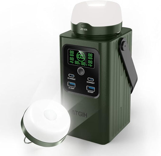 Camping Portable Power Station 198.4Wh (62000mAh), [Top Safety] 100W Fast Charging Power Bank with LiFePO4 Battery, Small Generator with Detachable Light for Travel Home Backup Outdoor Emergency