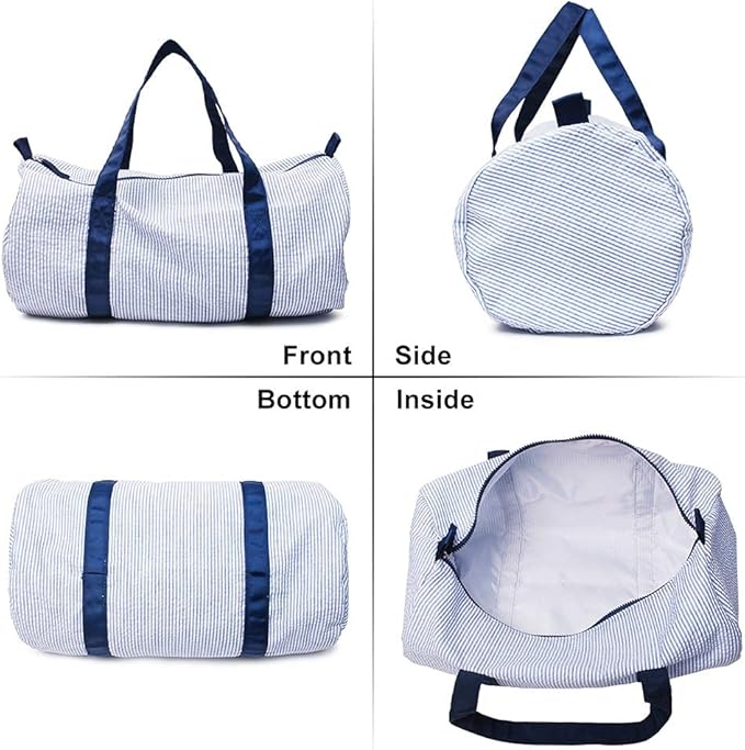 Kids Travel Overnight Bag Seersucker Carry On Lightweight Weekender Duffel Bag for Boys and Girls (Navy) X-large