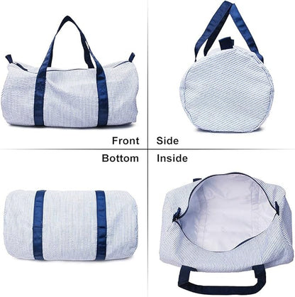 Kids Travel Overnight Bag Seersucker Carry On Lightweight Weekender Duffel Bag for Boys and Girls (Navy) X-large