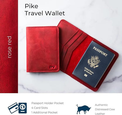 PEGAI Standard Full Grain Crazy Horse Leather Passport Holder | Custom Travel Passport Cover & Organizer | Handcrafted Leather Passport Wallet for Men and Women | Pike (Rose)