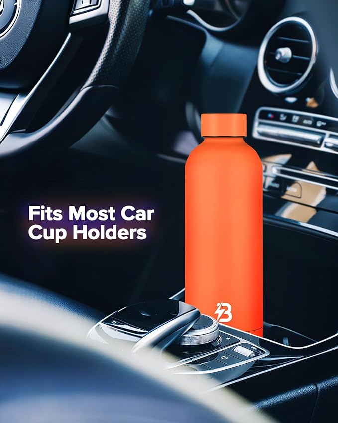 Insulated Water Bottle with Lid, 17 oz Reusable Leak-Proof Metal Stainless Steel Water Bottles for Travel, Sports, Gym, Outdoor (Orange)