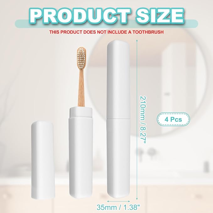uxcell 4Pcs Travel Toothbrush Case, 8.27 x 1.38 Portable Travel Toothbrush Holder, Plastic Toothpaste Container for Bathroom, Gym, Business Trip, Camping, Beige