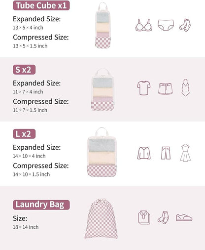 Narwey 6 Set Compression Packing Cubes for Travel Kids Women Carry on, Packing Organizers Bag for Backpack Luggage Suitcase Duffle Bags