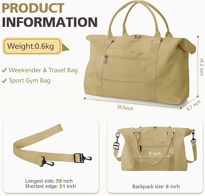 Travel Duffle Bag, Waterproof Weekender Bag Carry On Tote Bags for Women, Travel Essentials Sport Gym Bag for Men, Hospital Bag for Labor and Delivery, Overnight Bag Luggage Bag with Trolley Sleeve