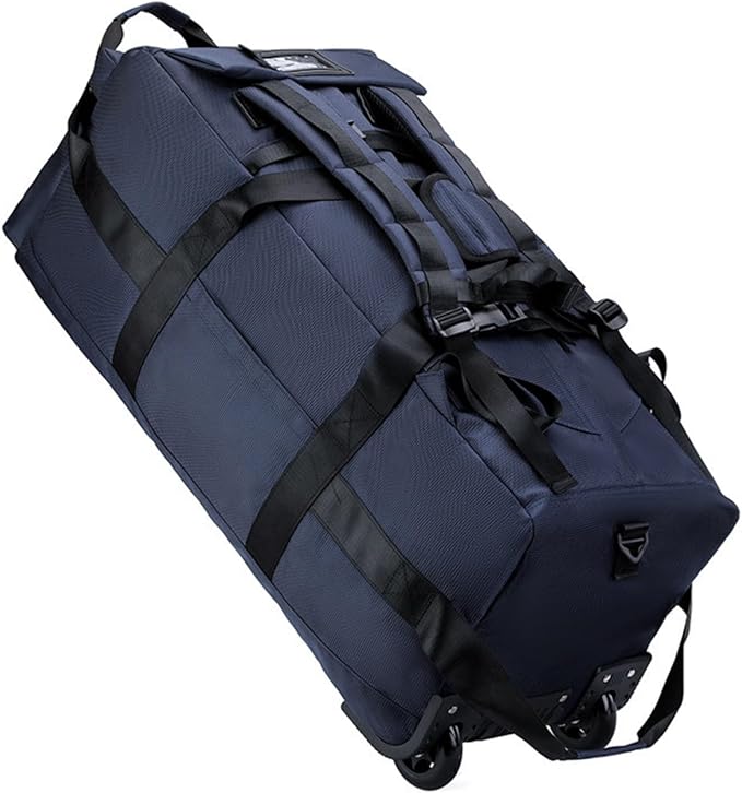 Rolling Duffle Bag with Wheels, 92L 34” Folding Duffle Backpack Soft-Sided with 2 Wheels, 6-way Carry-On Large Travel Bag Men/Women Multiple Pockets for Long Trip, Blue