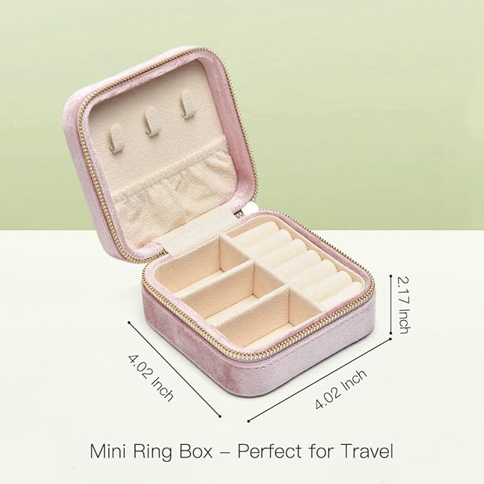 TAIMY Plush Velvet Travel Jewelry Box, Small Travel Jewelry Case, Portable Mini Jewelry Travel Organizer Boxes for Rings Earrings Necklaces Bracelets(Pink Lavender,No Mirror)