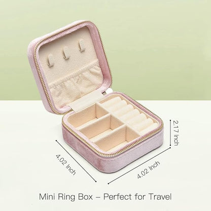TAIMY Plush Velvet Travel Jewelry Box, Small Travel Jewelry Case, Portable Mini Jewelry Travel Organizer Boxes for Rings Earrings Necklaces Bracelets(Pink Lavender,No Mirror)