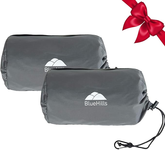 BlueHills Ultra Compact Travel Blanket 2 Pack Large Soft Cozy Portable Blanket Sheet with Carry Case and for Flight Airplane Car Layover Camping Hotel Grey C202-2PK-Gray