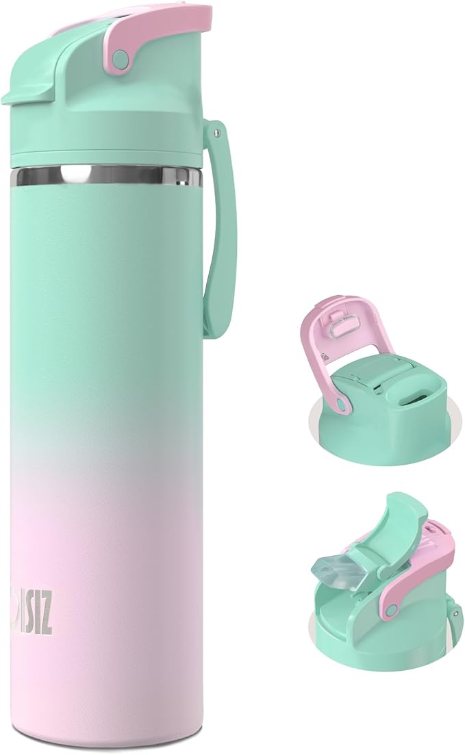 OISIZ Insulated Water Bottle 24 oz with 2 in 1 Spout and Straw Lid,One Click Safety Lock,100% Leakproof,Keep Cold 24H,Vacuum Stainless Steel Water Bottle for School,Travel and Sports,Dishwasher Safe