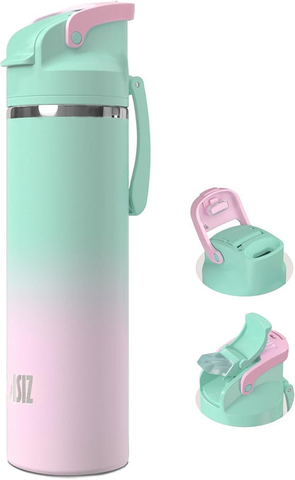 OISIZ Insulated Water Bottle 24 oz with 2 in 1 Spout and Straw Lid,One Click Safety Lock,100% Leakproof,Keep Cold 24H,Vacuum Stainless Steel Water Bottle for School,Travel and Sports,Dishwasher Safe