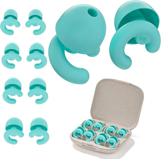 50dB Noise Cancelling Ear Plugs for Sleeping, Reusable Silicone Ear Plugs for Noise Reduction, Ultra-Soft for Small Ear Canals, Concerts, Travel, Office (4 Pairs, Green)