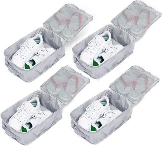 Travel Shoe Bags, Foldable Waterproof Shoe Pouches Organizer-Double Layer (4 Grey Shoe Bag)