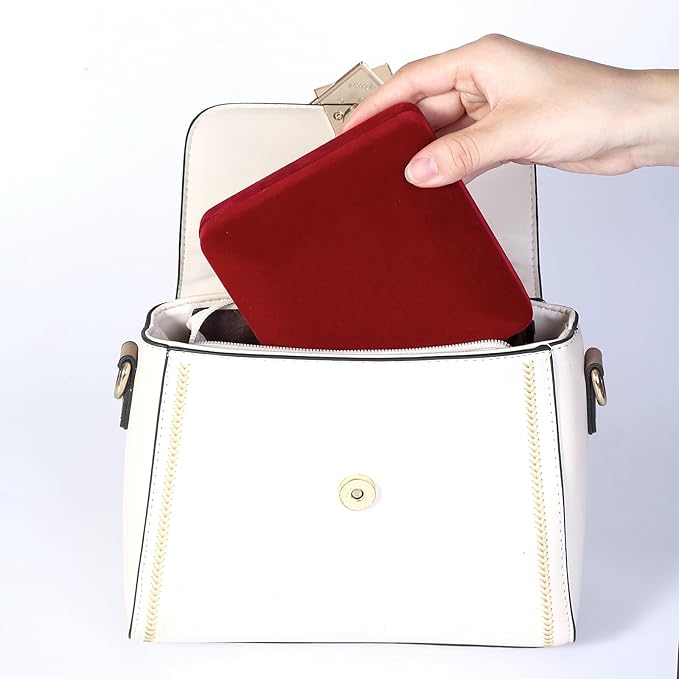 Ring Storage Boxes for Multiple Rings, Velvet Compact and Stylish Travel Jewelry case, Portable Small jewelry Organizer Box Tray Gift for Women, Girl(Red)