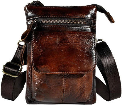 Versatile Cowhide Small Messenger Bag for Men Genuine Leather Waist Pack for Daily Use and Outdoor Activities