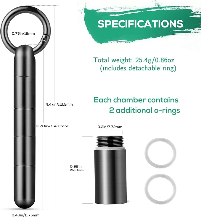 TISUR Keychain Pill Holder, Titanium Pill Case Small Pill Organizer Waterproof Pill Box, EDC Portable Pill Container Metal Tube for Travel Purse Outdoor