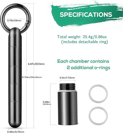 TISUR Keychain Pill Holder, Titanium Pill Case Small Pill Organizer Waterproof Pill Box, EDC Portable Pill Container Metal Tube for Travel Purse Outdoor