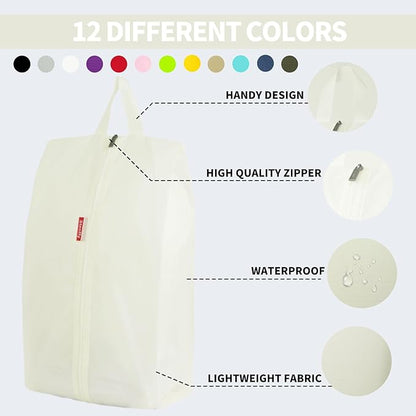 6pcs Portable Shoe Organizer, Travel Pouches with Zipper, Golf Shoe Bags, Clothes Bags, Soccer Cleats Bag Shoe Pouch for Gym, Waterproof, Odor-Resistant (White)