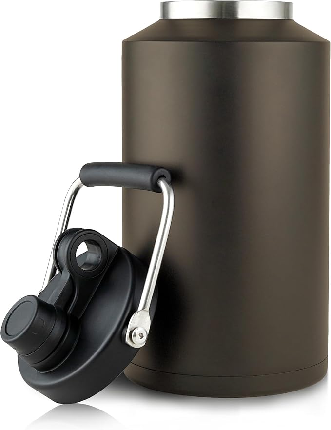 1 Gallon Water Jug Bottle Insulated, 128oz Stainless Steel Water Bottle Jug Wide Mouth Double Vacuum Dishwasher Safe BPA Free for Hot & Cold Drinks Dark Khaki