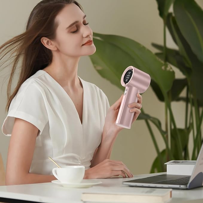 Portable Handheld Fan, Speed (1-100) Adjustable Turbo Personal, 4000mAh Battery Rechargeable Cooling Fan, Digital Display, Gifts for Women Men Travel/Camping/Outdoor (Powder/Beige)