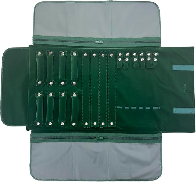 UnionPlus Velvet Travel Jewelry Case Roll Bag Organizer for Necklace Bracelet Earrings Ring, 6 PVC Pockets, Blackish Green Upgrade Version