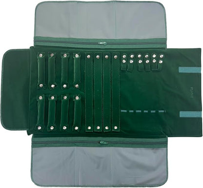 UnionPlus Velvet Travel Jewelry Case Roll Bag Organizer for Necklace Bracelet Earrings Ring, 6 PVC Pockets, Blackish Green Upgrade Version