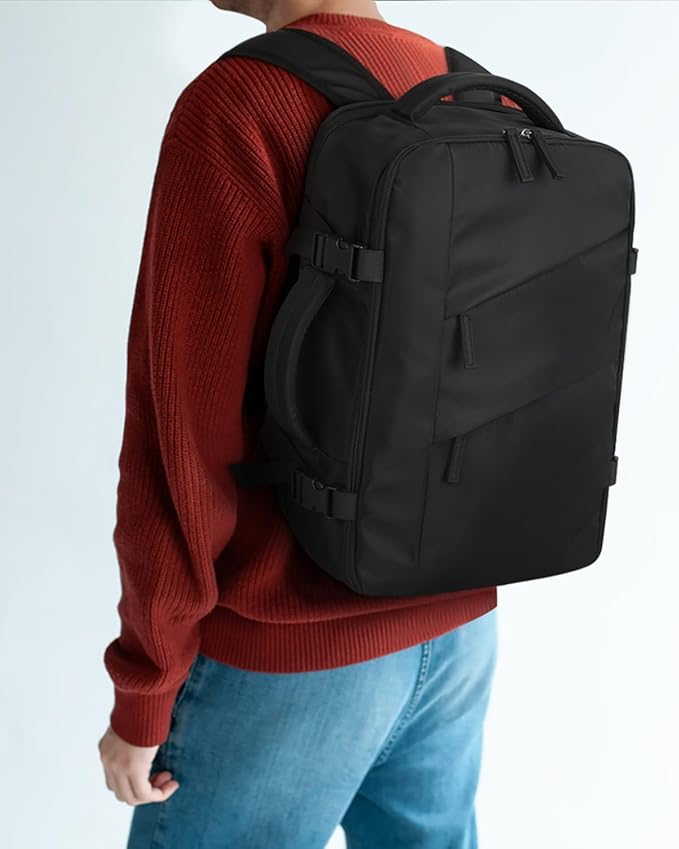 Capolo Travel Backpack for Women Men Waterproof Laptop Backpack Flight Approved Personal Item Backpack Overnight Weekender Bag College Bookbag for Business, Work, Traveling Fits 15.6 '' Laptop,Black