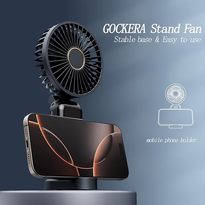 Portable Fan, 4200mAh Battery Operated Fan, 5 Speeds&Digital Display, Makeup Fans for Women with Base, 180°Foldable 3in1 Handheld/Neck/Desk Fan for Outdoor Indoor,Ultra Quiet (Black white)