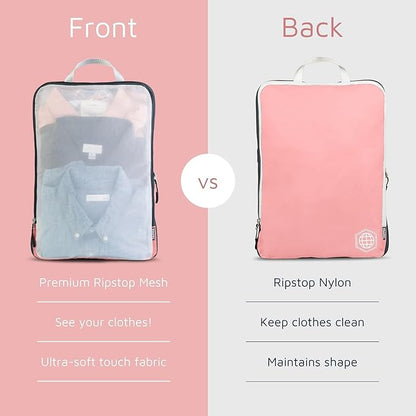 Large Packing Cube Set with See Through Mesh- Compression Packing Cubes Travel Organizers by TRIPPED Travel Gear (Dusty Rose)