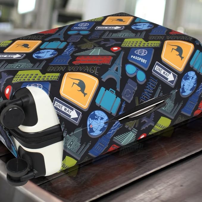 Explore Land Travel Luggage Cover Suitcase Protector Fits 31-32 Inch Case (Bon Voyage, XL)