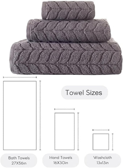 BAGNO MILANO Turkish Bath Towels, Soft Plush Jacquard Luxury Bath Towels, Quick Dry Towel Set (Grey, 3 pcs Towel Set)