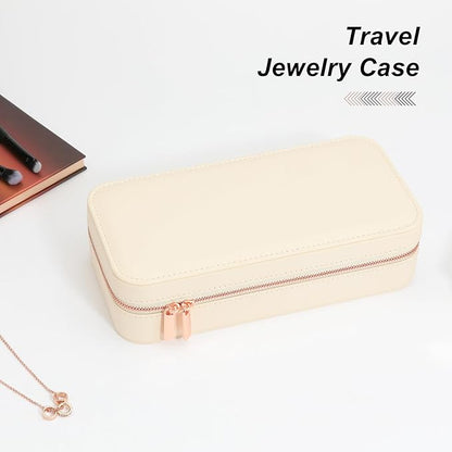 Travel Jewelry Box Jewelry Organizer for Travel Jewellery Organizers Box Jewelry Box for Women on Hallowmas Christmas Valentine's Birthday Beige