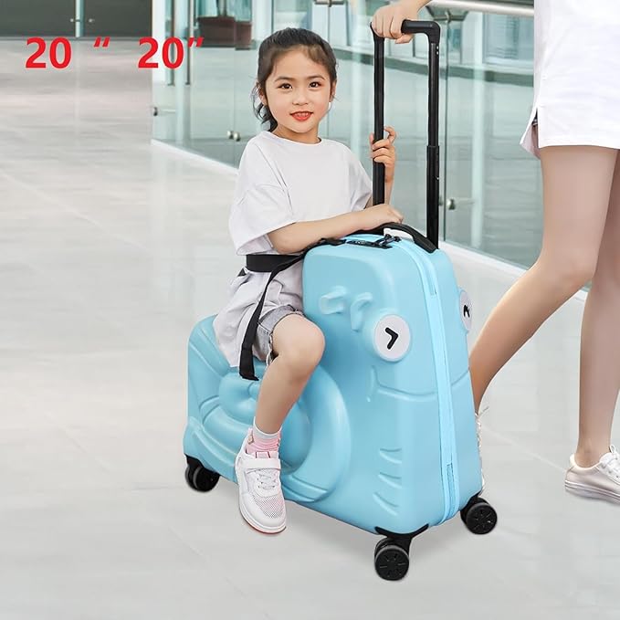 CNCEST 20" Kid's Ride-On Travel Suitcase with Wheels, Carry Trolley Luggage with Password Lock, Children's Ride-On Trolley for Children's Day Gift, Festival Gift