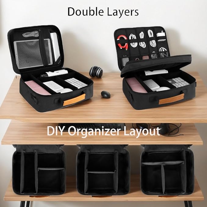 Extra Large Electronics Organizer Travel Case, Cable Organizer Bag with Shoulder Strap, Electronics Accessories Storage Double Layer Bags for Cord, Tablet, Headphone, Charger, Tools, DJ Gifts