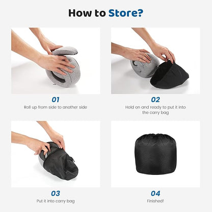 Neck Pillow Airplane,100% Pure Memory FoamTravel Neck Pillow Travel Neck Support Ergonomic &Portable Design Best for Sleeping Plane Car Train Office Flight (Small Grey)