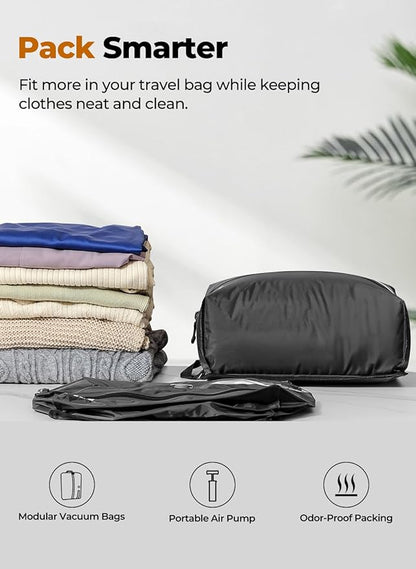 Vacuum Bags for Travel with Pump, Reusable Space Saver Bag, IP67 Waterproof Vacuum Packing Cubes for Travel Suitcases and Backpack (3PC + PUMP)