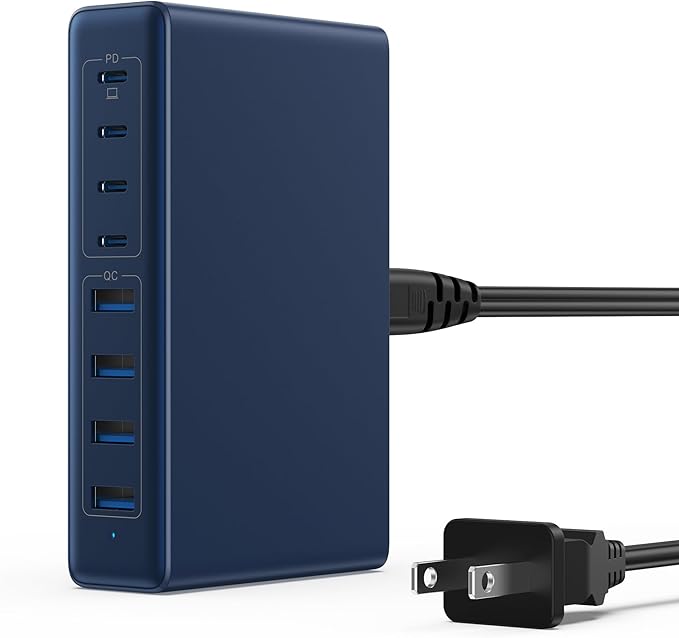 200W USB C Charger Block,GaN IV Charging Station 8 Ports,QC4.0 Fast Charging Station Hub+PD 65W USB C Laptop Charger Adapter Compatible with MacBook Air/Pro,DELL,iPhone 17/16,iPad,Steam Deck-Deep Blue