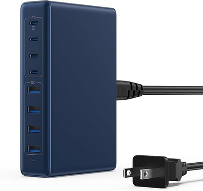 200W USB C Charger Block,GaN IV Charging Station 8 Ports,QC4.0 Fast Charging Station Hub+PD 65W USB C Laptop Charger Adapter Compatible with MacBook Air/Pro,DELL,iPhone 17/16,iPad,Steam Deck-Deep Blue