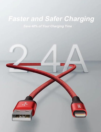 USB to Lightning Cable 6FT, 3Pack iPhone Charger Fast Charging, Heavy Duty iPhone Cables Braided Fast iPhone Charging Cord Compatible with iPhone 14 13 12 11 Pro Max XR XS X 8 7 6 Plus iPad and More