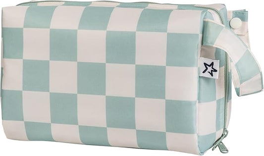 Tiny Twinkle Waterproof Travel Toiletry & Makeup Bag Organizer | Large Capacity Cosmetic Case with Compartments & Handle, A Thoughtful Travel Companion for Women（Sage Checkers