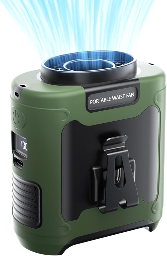 Aristide Waist Fan With Flashlight,Personal Fan Portable USB Rechargeable Waist Clip Fan Working Fan Hand Free 10000mAh, 36hours Wearable Cooler