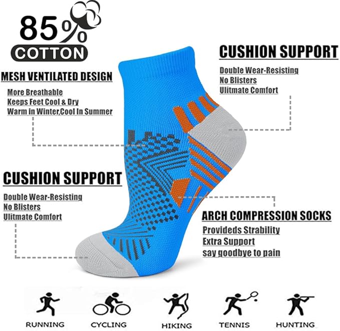 Iseasoo Copper Ankle Compression Socks - Low Cut Arch Support Socks for Men & Women, Running, Nurses, Plantar Fasciitis Socks